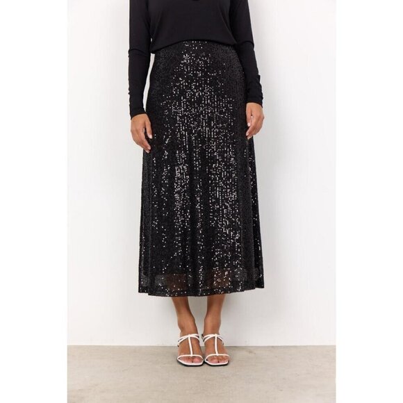 NWT SOYA CONCEPT Nanette 3 Chic Black Glam Sequin Skirt - Picture 2 of 5
